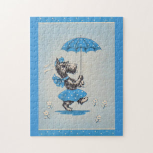 Puzzle Dame de chien écossaise portant un parapluie