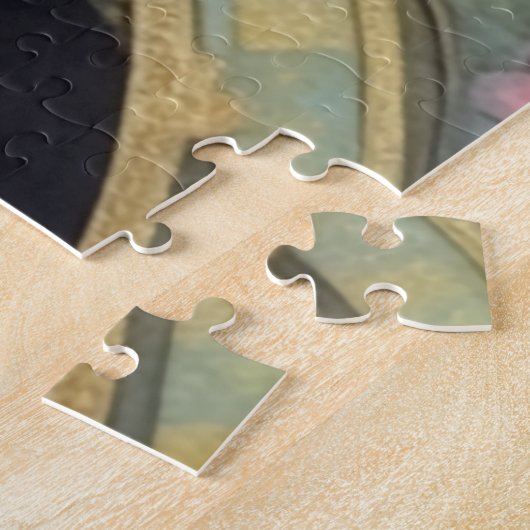 Puzzle Dame élégante en rose avec chat blanc I Art Nouvea (Côté)