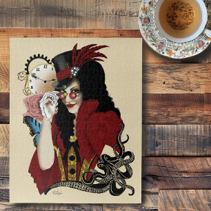 Puzzle Dame victorienne rouge steampunk poulpe vintage