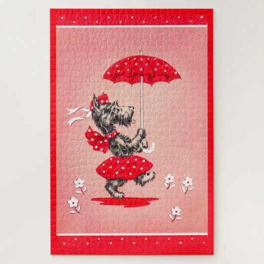 Puzzle Dames de chien écossaises portant un parapluie (Vertical)