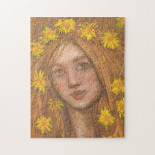 Puzzle Dandelions Fleur, Blonde Girl et Fleurs Peinture