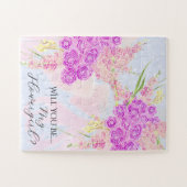 Puzzle Dans le ruban bleu rose et le bouquet de roses - F (Horizontal)