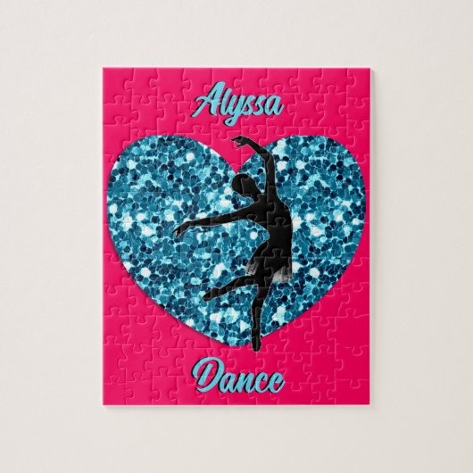 Puzzle Danse Hot rose et Turquoise avec/ Nom personnalisé (Vertical)