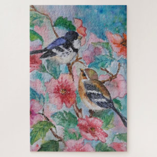 Puzzle d'aquarelle avec de beaux oiseaux de printe