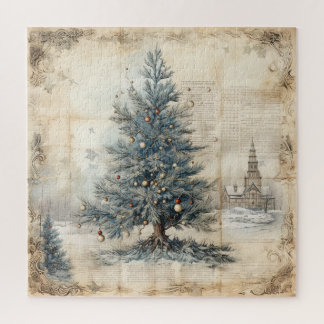 Puzzle d'arbre de Noël bleu vintage
