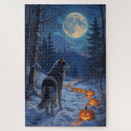 Puzzle Dark Fantasy Alaskan Malamute Halloween Artwork (Vertical)
