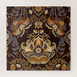 Puzzle Dark Paisley : Floral Indian Seamless.