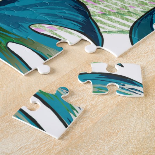 Puzzle Dark turquoise monstera, delicate peach and yellow (Côté)