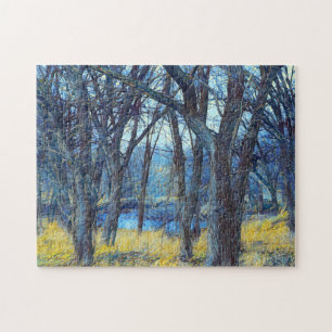 Puzzle d'art de la forêt d'arbre bleu nocturne