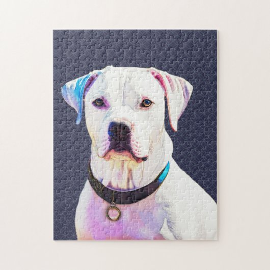 Puzzle d'art graphique de Chien taureau blanc (Vertical)