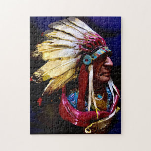 Puzzle d'art original rare de chef Hunkpapa autoch