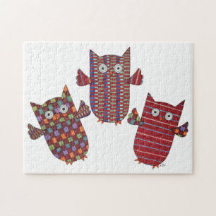Puzzle d'art unique - 3 Chouettes rouges