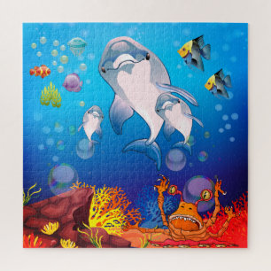 Puzzle Dauphin blanc gris Orange Jaune Bleu Poisson