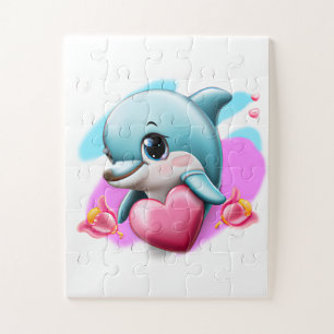Puzzle Dauphin de bébé mignon avec le coeur de Valentine