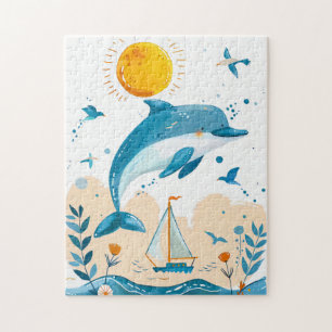 Puzzle Dauphin de dessin animé jaillissant de l'eau