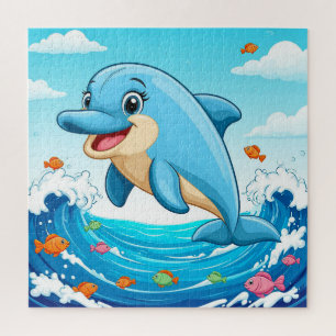 Puzzle Dauphin de dessin animé mignon éclaboussant dans l