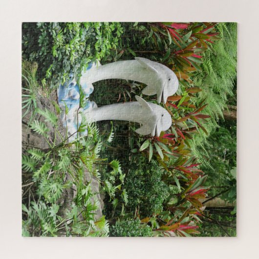 Puzzle Dauphin, statue, parc, plantes, fleurs, nature, (Horizontal)