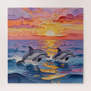 Puzzle Dauphins et vagues océaniques en impasto