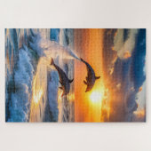 Puzzle Dauphins sautant au coucher du soleil (Horizontal)