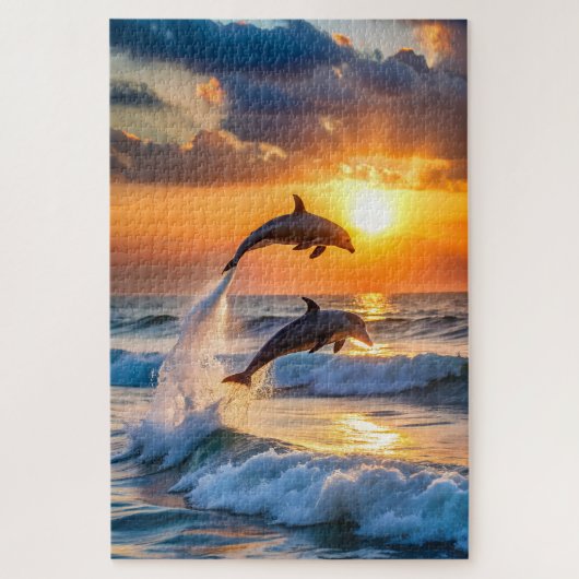 Puzzle Dauphins sautant au coucher du soleil (Vertical)