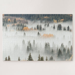 Puzzle Dawn Ground Fog Covers Mountain Forest