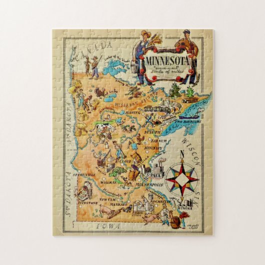 Puzzle de 11x14 carte illustrée du Minnesota (Vertical)