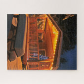 Puzzle de cabane de Noël enneigée la nuit (Horizontal)