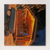 Puzzle de cabane de Noël enneigée la nuit (Horizontal)