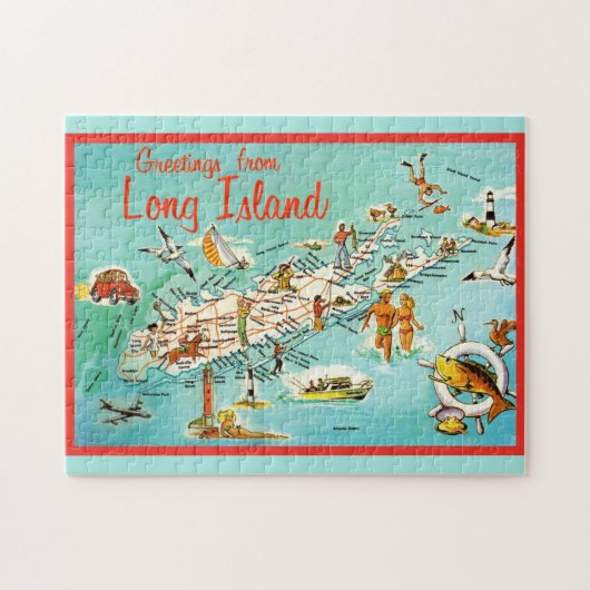 Puzzle de carte rétro de Long Island 11x14 (Horizontal)