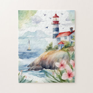 Puzzle de casse-tête aquarelle du phare côtier