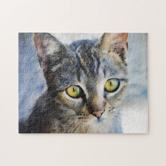 Puzzle de chat au visage de chaton tigré gris (Horizontal)