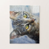 Puzzle de chat au visage de chaton tigré gris (Vertical)