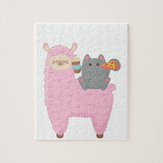 Puzzle de chat mignon chevauchant un lama (Vertical)