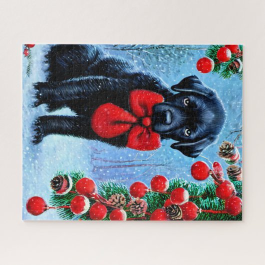 Puzzle de chien noir de Noël (Horizontal)