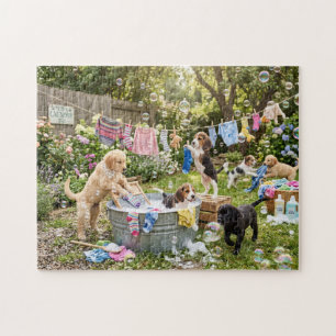Puzzle de chiots faisant la lessive