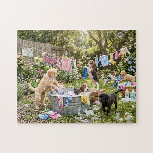 Puzzle de chiots faisant la lessive (Horizontal)