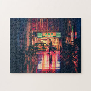 Puzzle de Cyberpunk, scène fraîche de rue du Jap