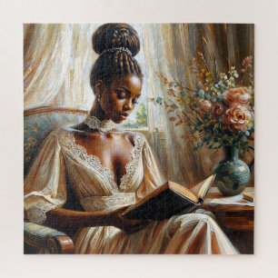 Puzzle de femme noire élégante vintage lisant un l