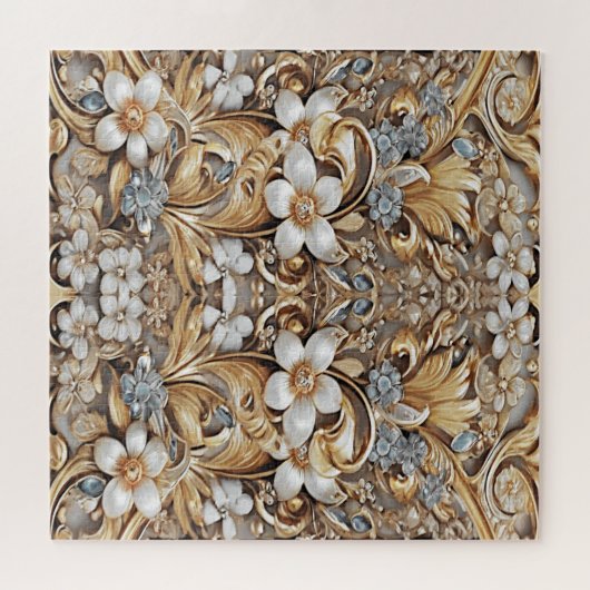 Puzzle de fleurs blanches d'or décoratif (Horizontal)