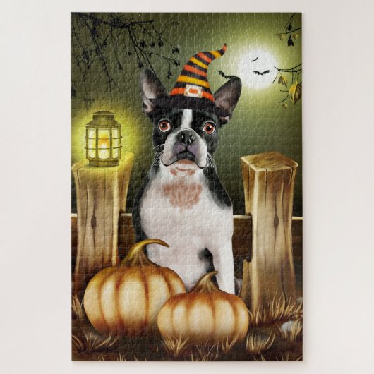 Puzzle de Halloween Boston Terrier. (Vertical)