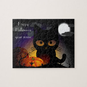 Puzzle de Halloween de chat noir de dessin animé m