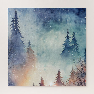 Puzzle de jeu de société d'art d'hiver à l'aquarel