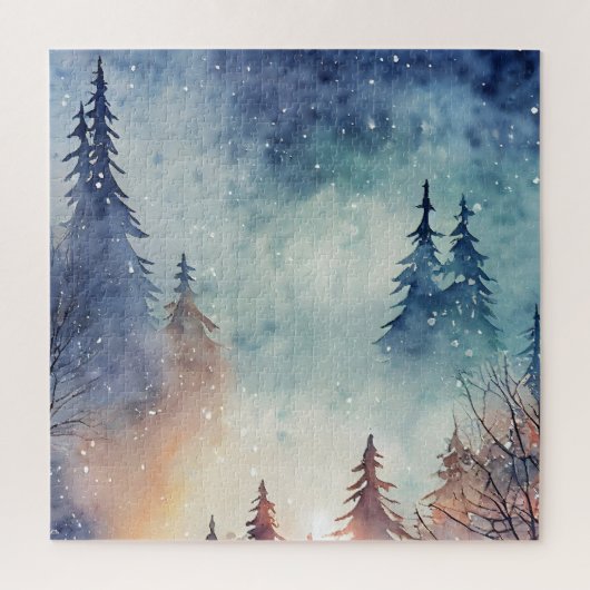 Puzzle de jeu de société d'art d'hiver à l'aquarel (Vertical)