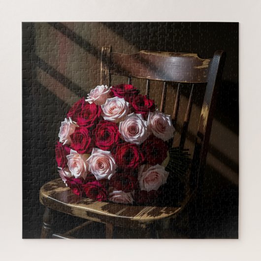 Puzzle De jolies roses sur une chaise rustique (Vertical)