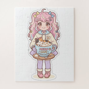 Puzzle de Kawaii Neko Cafe Anime Girl Chibi