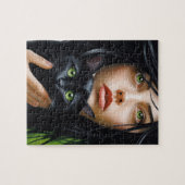PUZZLE DE LA FILLE ET DU CHAT D'ART (Horizontal)