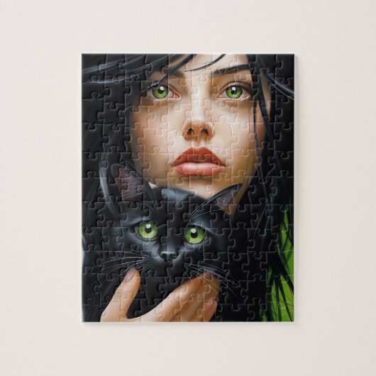 PUZZLE DE LA FILLE ET DU CHAT D'ART (Vertical)