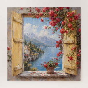 Puzzle de la vue de lac italien par la fenêtre