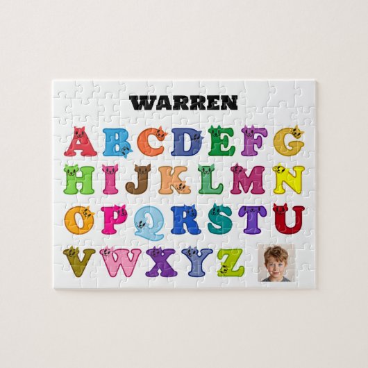 Puzzle de l'alphabet aventureux de chat coloré (Horizontal)