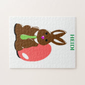 Puzzle de lapin de Pâques avec nom personnalisé. (Horizontal)